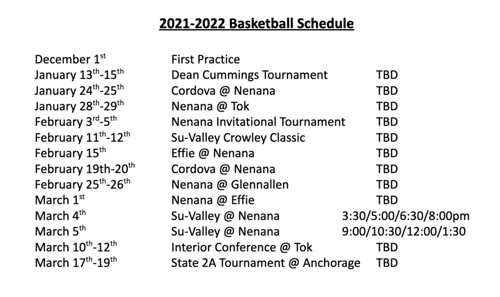 2021-22 Basketball Schedule